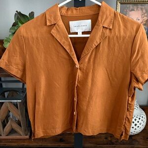 Tradlands Short-Sleeve Crop Button Shirt in Rust Orange
